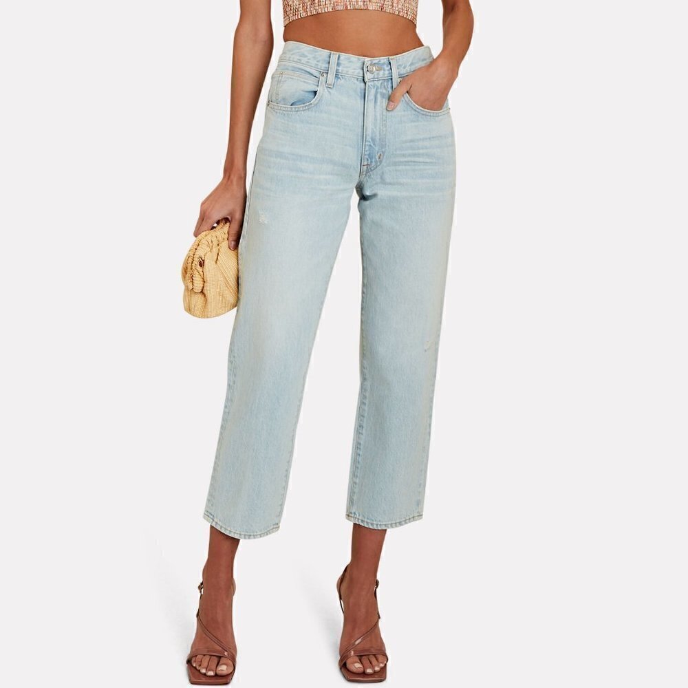 SLVRLAKE Sophie Crop Love Song straight leg jeans denim light wash women new 32
